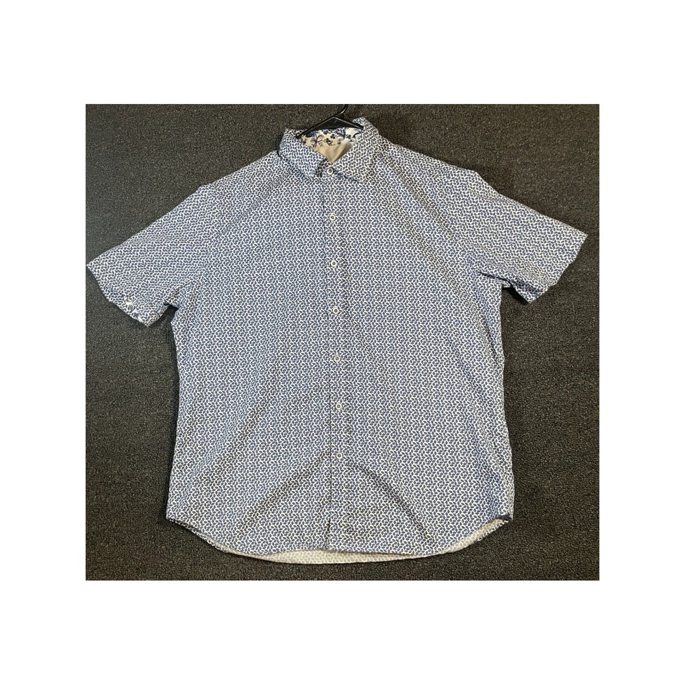 Robert Graham Mens XL Classic Fit Blue White Geometric Short Sleeve Button Shirt